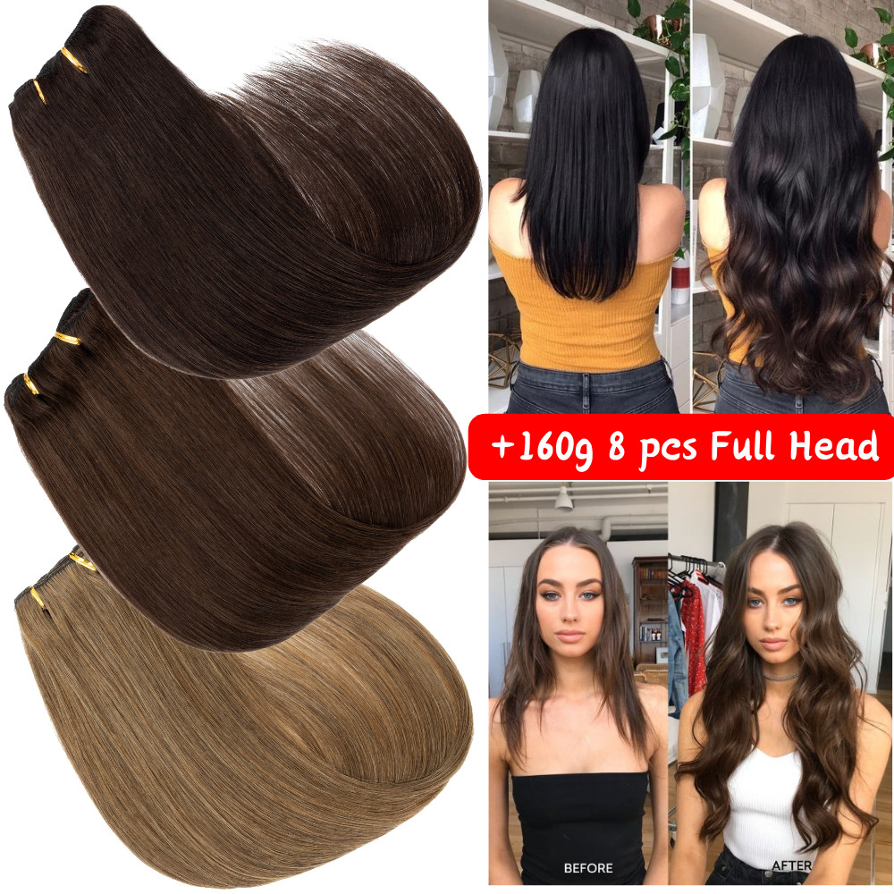 170G THICK Clip In Double Weft 100% Real Human Remy Hair Extensions Full Head