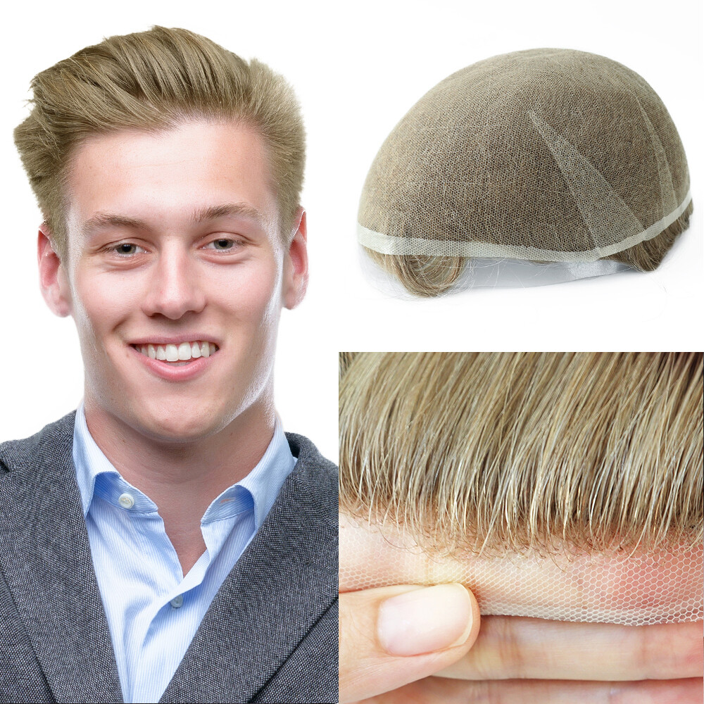 Full French Lace Toupee For Men Human Hair Replecement System Natural Hairpieces
