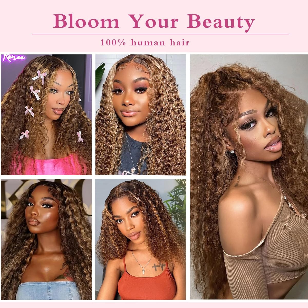 16Inch Highlighted Deep wave Lace Front Wig Human Hair Honey Blonde Highlight…
