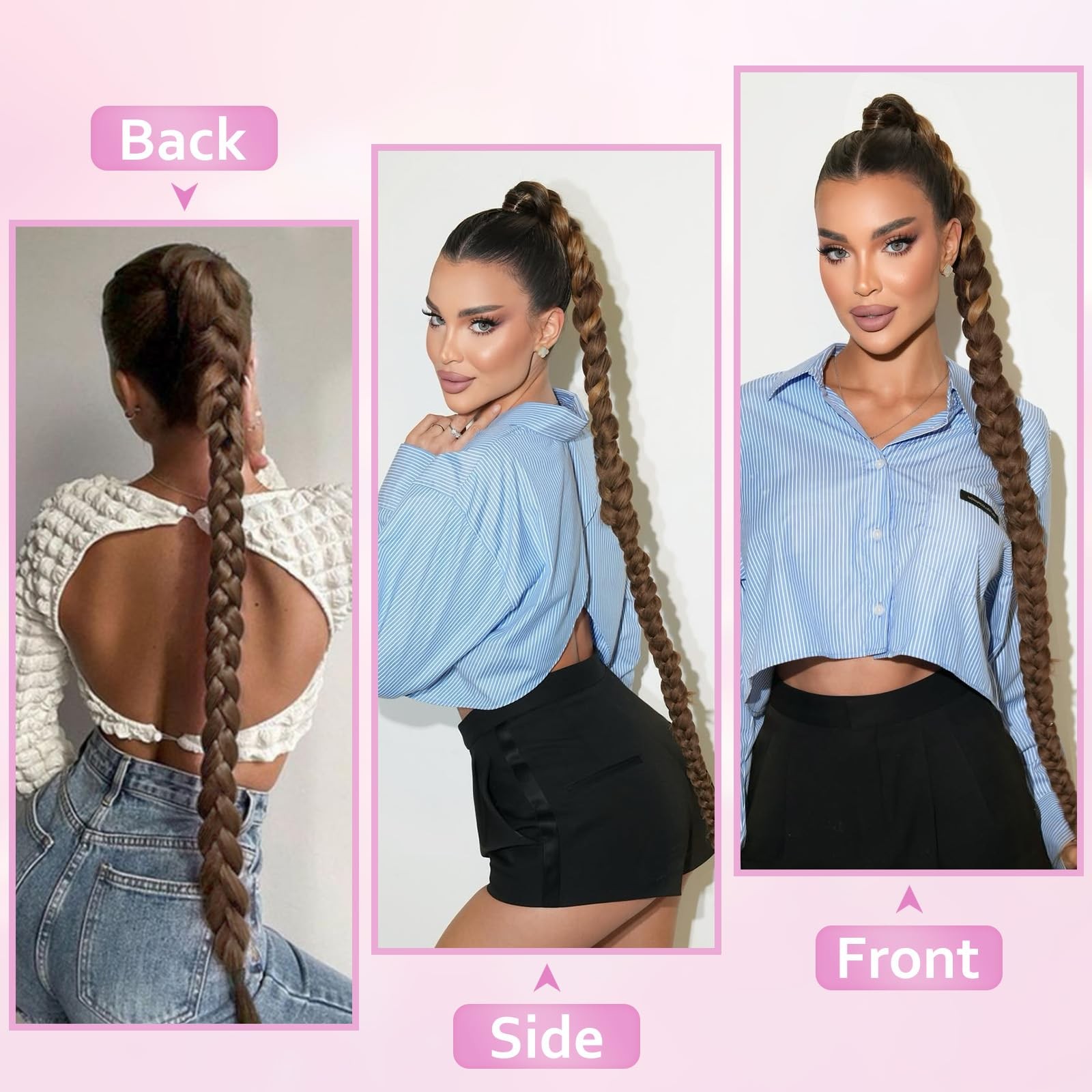Long Braid Ponytail Extension with Hair Tie DIY Wrap Around Synthetic Hairpie…