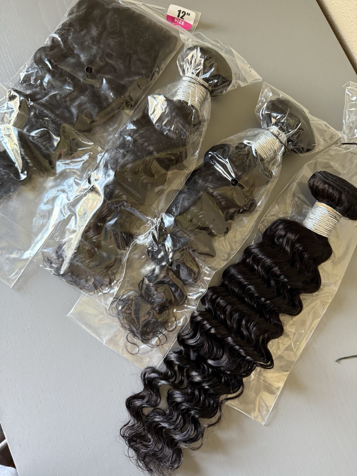 100% Virgin Human Hair Extensions 3 Bundle with closure 14”16”18+12 Deep wave