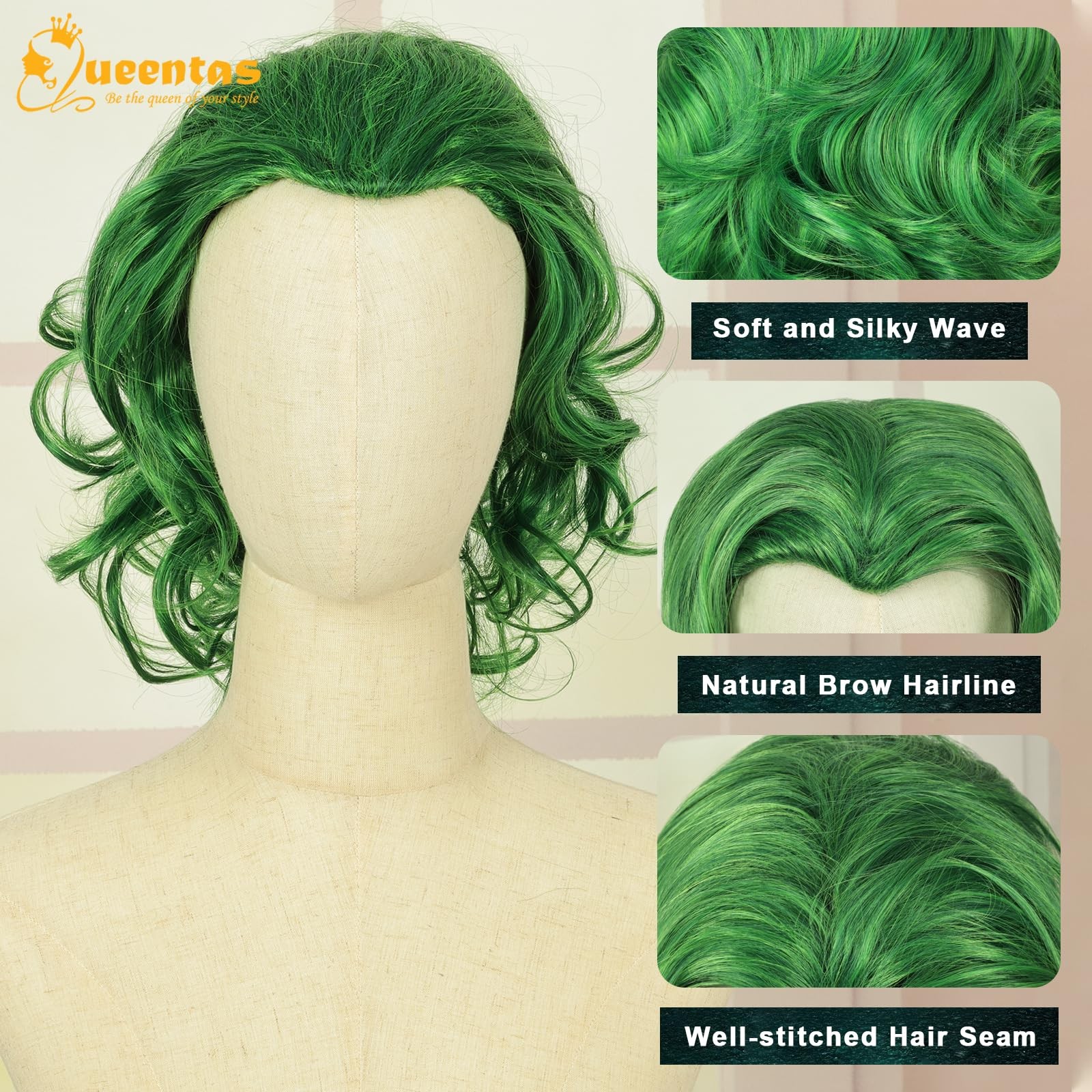 Queentas Short Green Wig For Men Clown Wigs For Men 70S 80S Mens Cosplay
