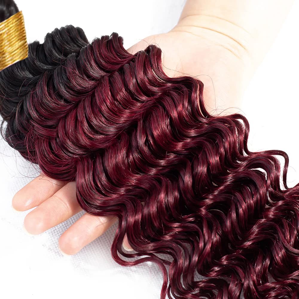 1b99j Burgundy Bundles Burgundy Deep Wave Human Hair Ombre Bundles Tone Black…