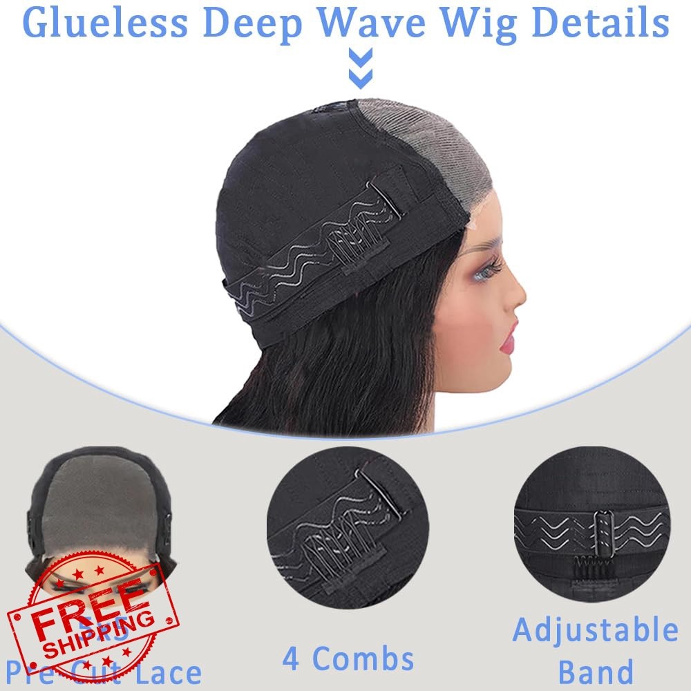 Pinketer 5×5 Glueless Deep Wave 24 Inch Wig Natural Color
