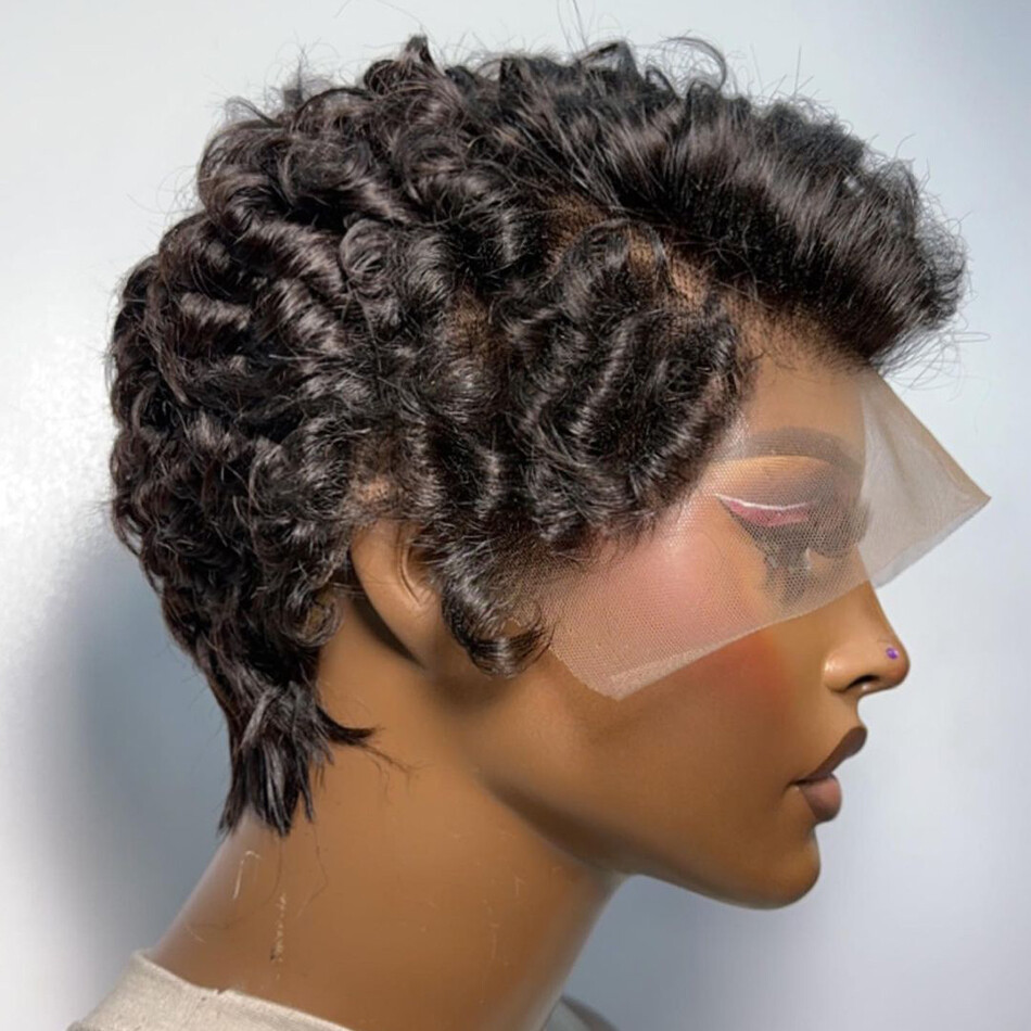 Pixie Cut Wig Short Curly Lace Front Human Hair Wigs for Black Women