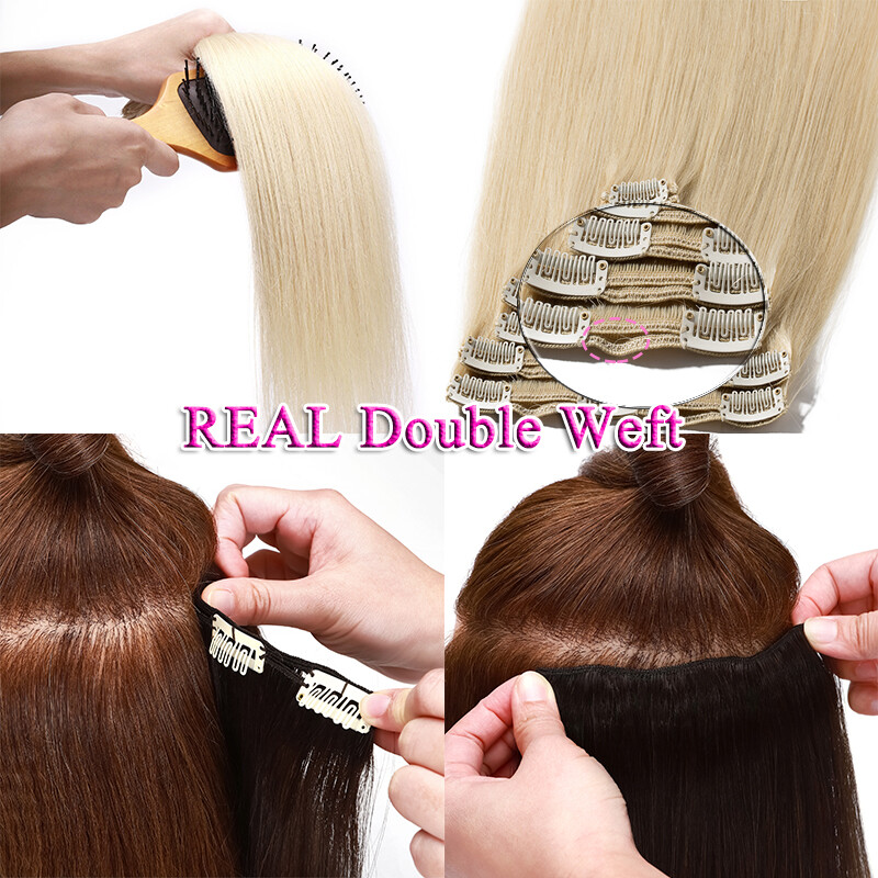 Thick 8PCS 18Clips 100% Real Human Hair Extensions Double Weft Remy Hairpiece US