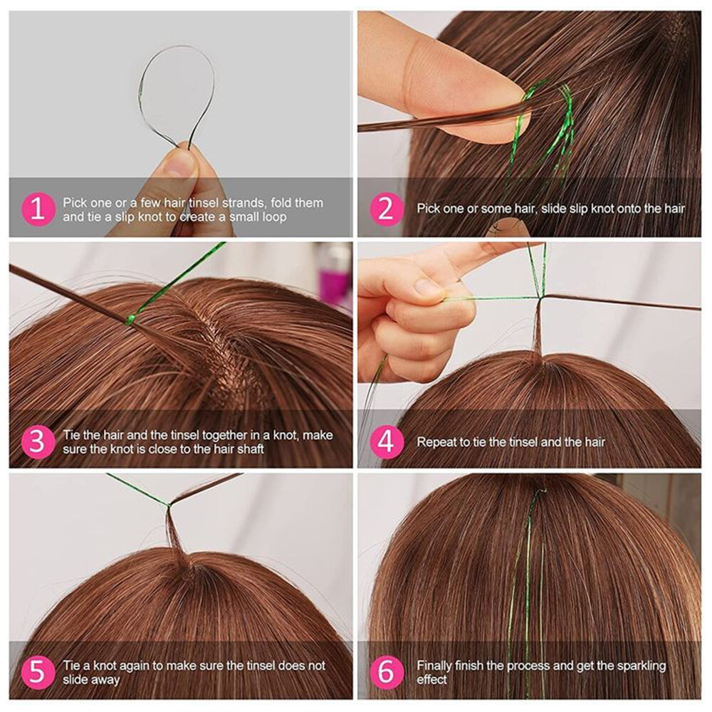 Sparkle Hair Tinsel Holographic Glitter Extensions Highlights False Hair Pieces