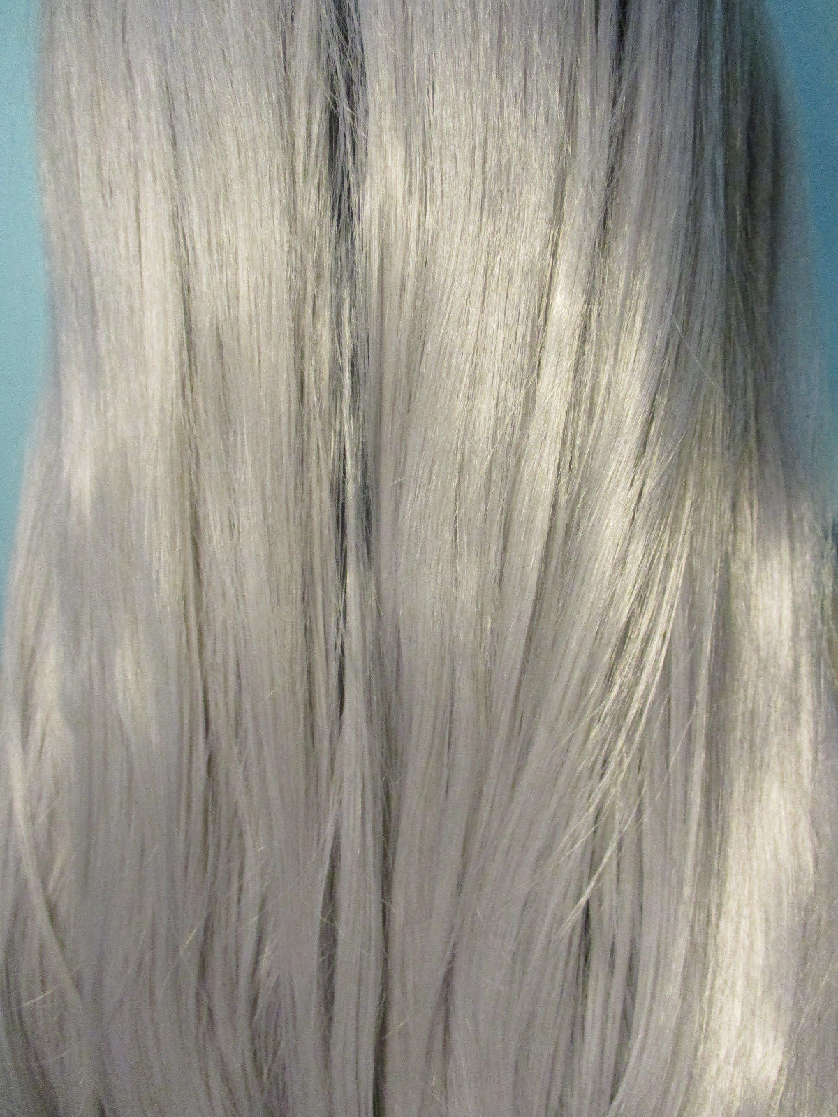 24″ long sleek GRAY with BLACK ROOTS lace front hand tied wig – Miranda