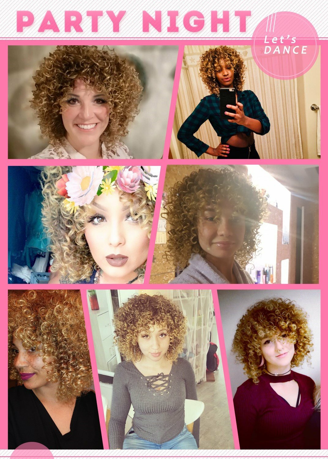 Women Ombre Blonde Short Curly Afro Wigs With Bangs Kinky Curly Wig Synthetic