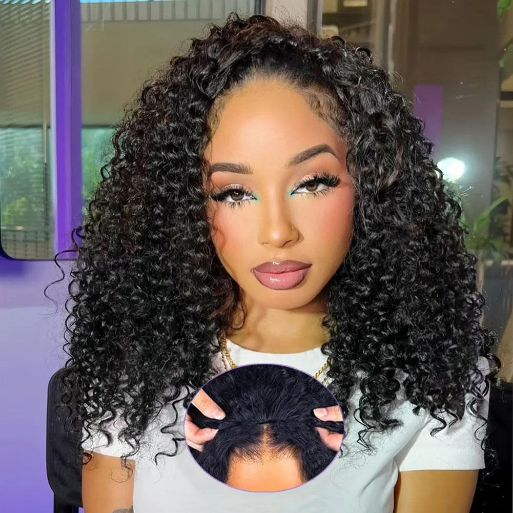 Half Wig Human Hair 200% Density Water Wave Glueless Wear and Go Wig with Adjust