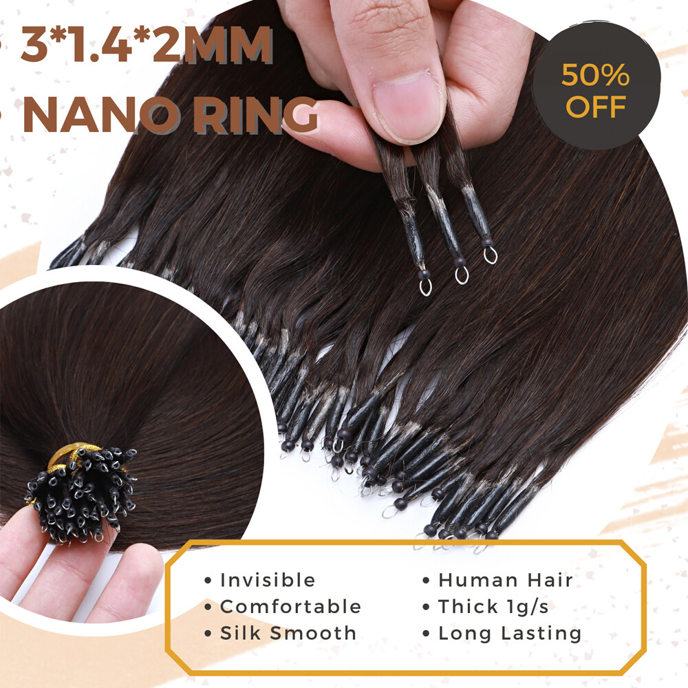 100G Nano Ring Tip Beads Remy Human Hair Extensions Loop Nano Bonds Highlight US
