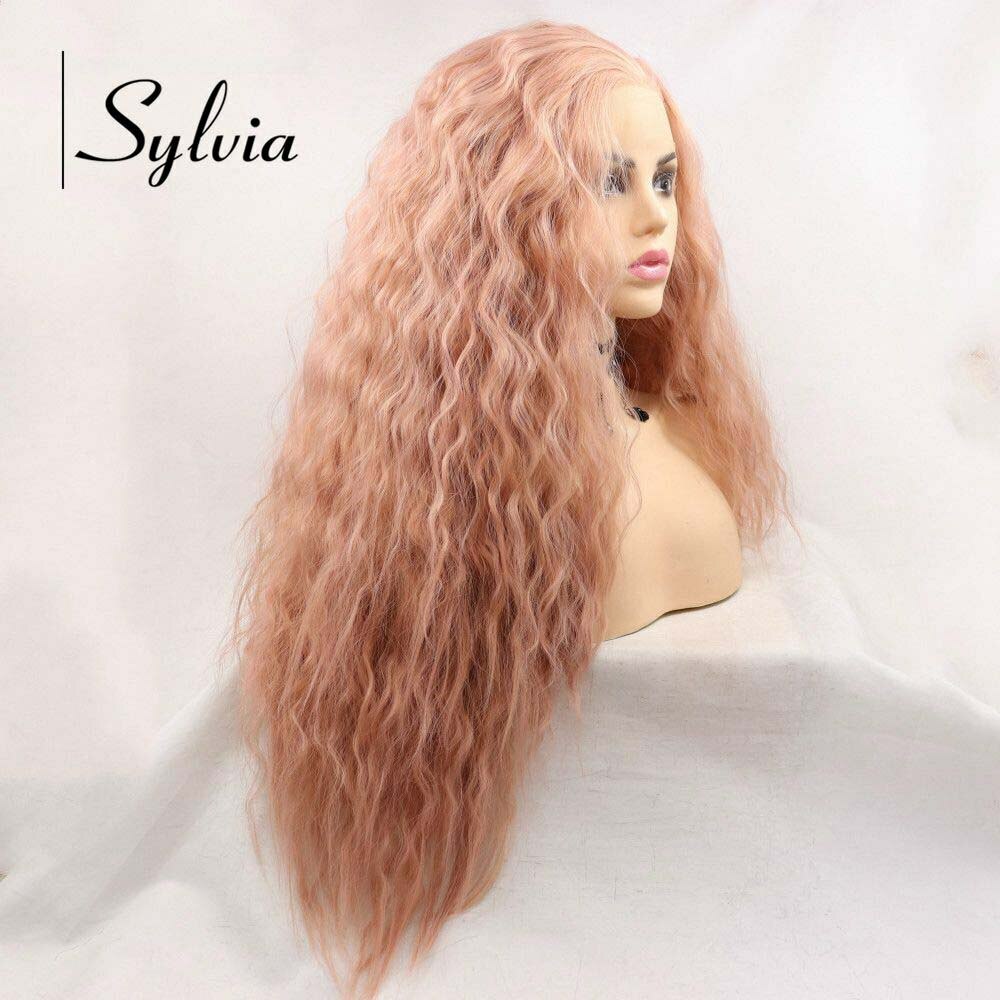 Peach Pink Long LooseWave Hair Synthetic Lace Front Wigs Heat Resistant FiberWig