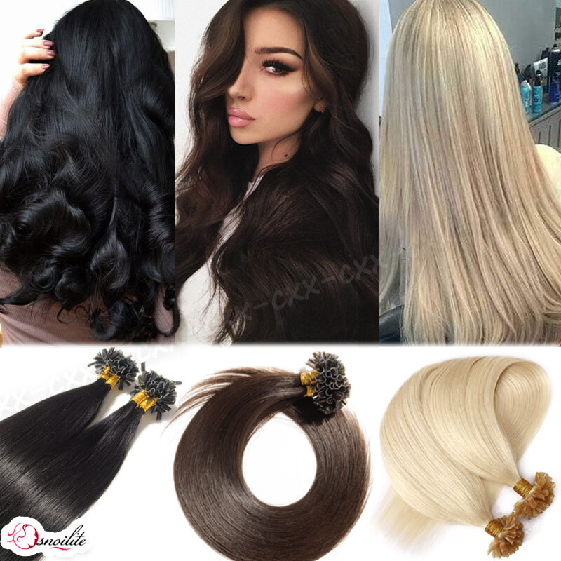 100G Pre Bonded Glue U Nail Tip Keratin Fusion Remy Human Hair Extensions 200PCS