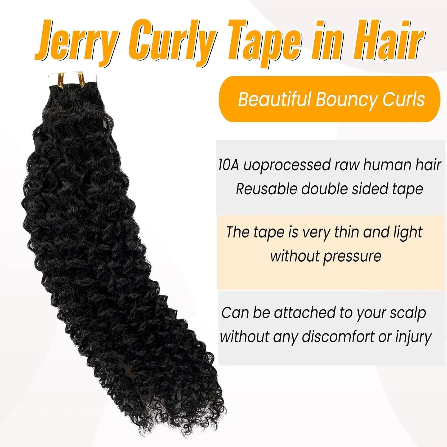 Valiilo Tape In Hair Extensions Jerry Curly 20 Pieces 50G 24 Inch Natural Black