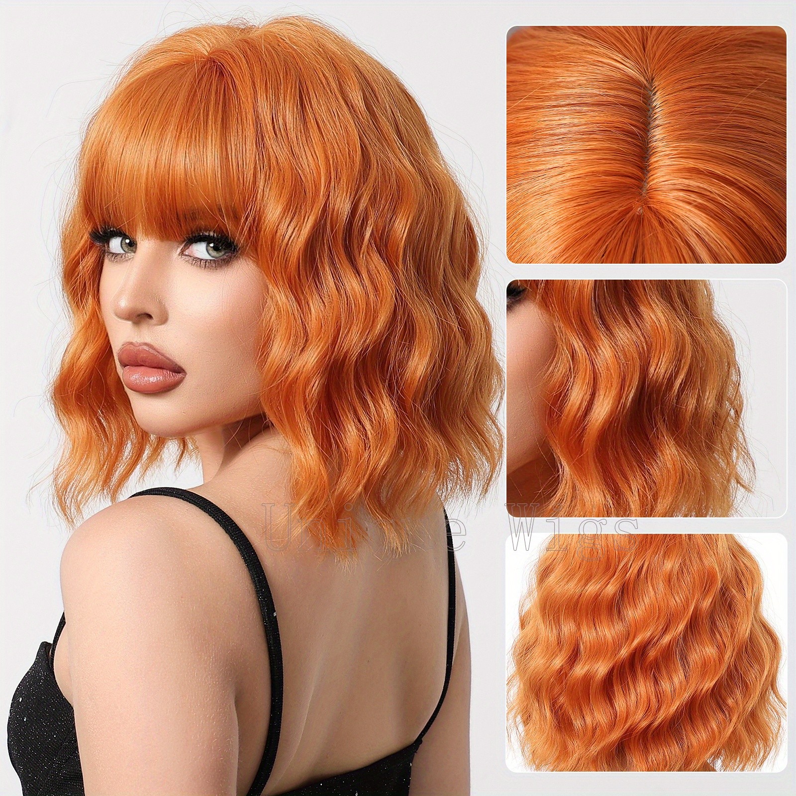 14in Colorful Short Wavy Bob Wig Bangs Synthetic Hair Wig Cosplay Party Fashion