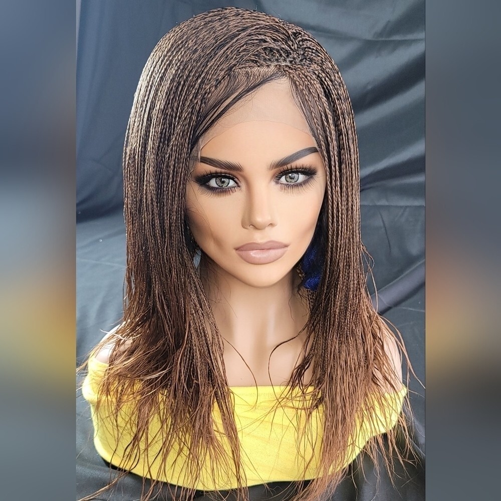 Braided Wig Full Lace Glueless Micro Braids 16” Auburn Ombre Handmade NWT Short