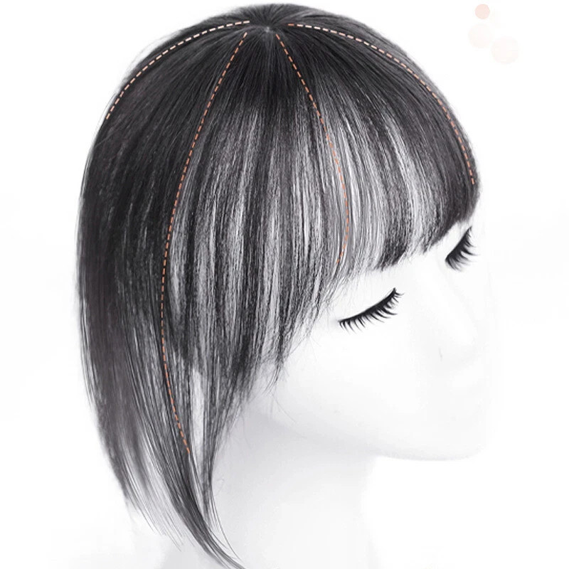 100% Human Hair Topper Toupee 3D French Bangs Clip in Hairpiece Wigs For Women