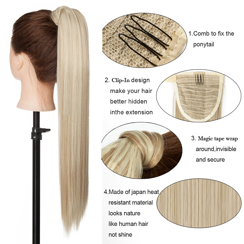 Hair Magic Wrap Around Ponytail Clip In Extensions Horsetail Stragiht Corn Wave