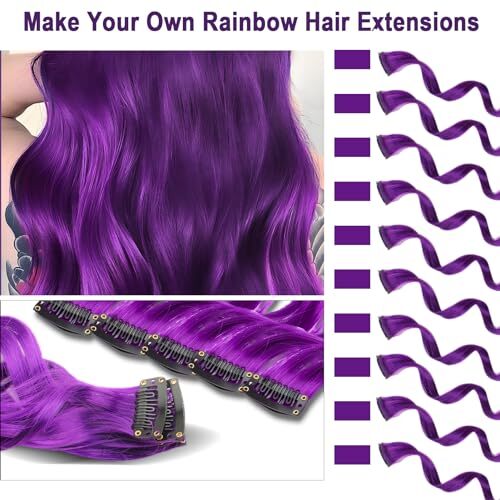 10 PCS Purple Hair Extensions, Curly Wavy Synthetic 10 PCS-Dark Purple