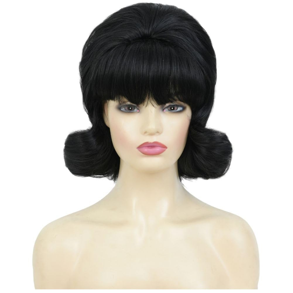 Black Vintage Curly Cosplay Wigs for Women Bouffant Beehive 50s 60s Retro Costum