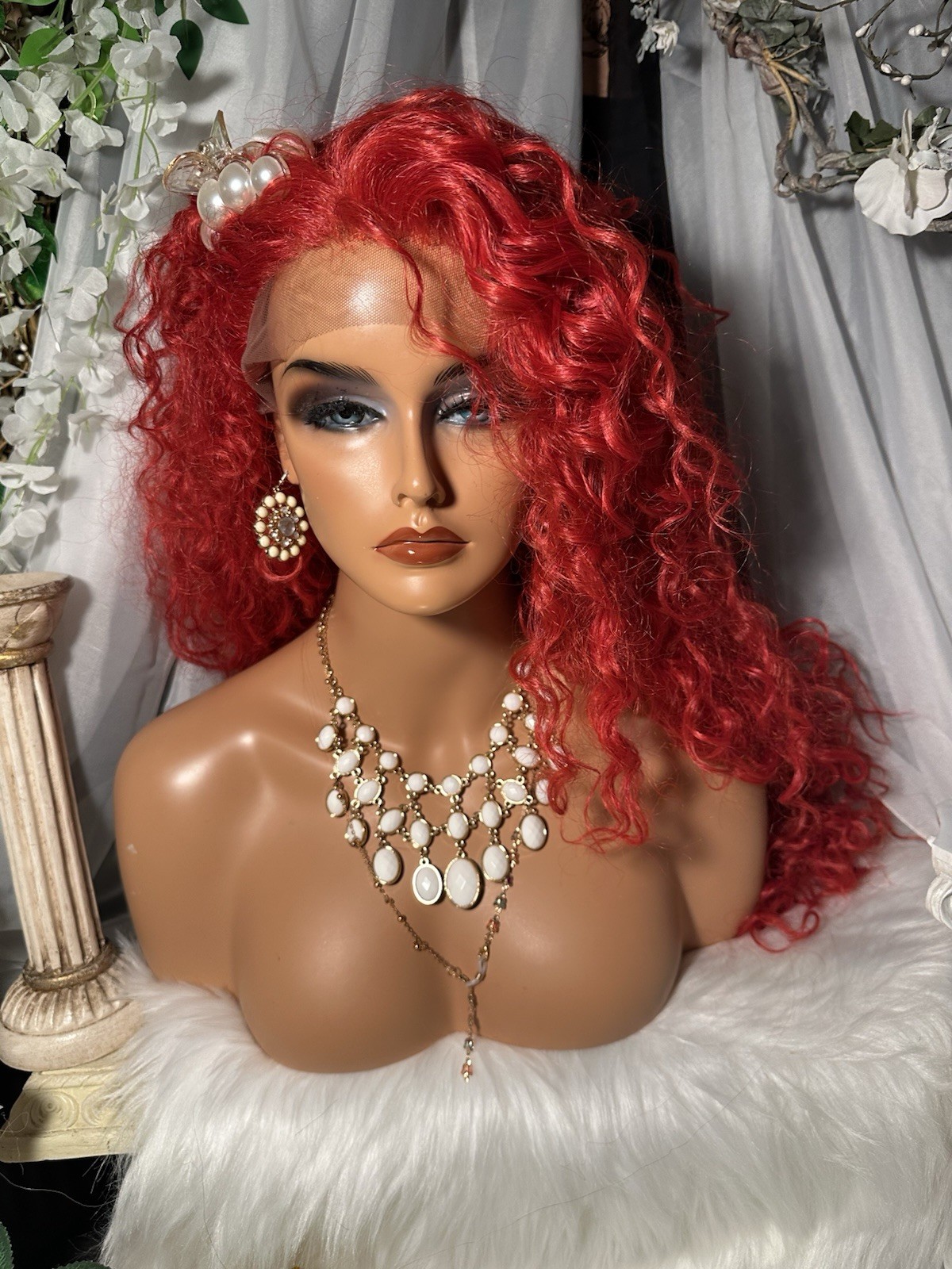 WOW!! 26”BRIGHT RED ORANGE CURLY BEAUTY, WHOLE LACE TOP W/FREE PARTING, 💕