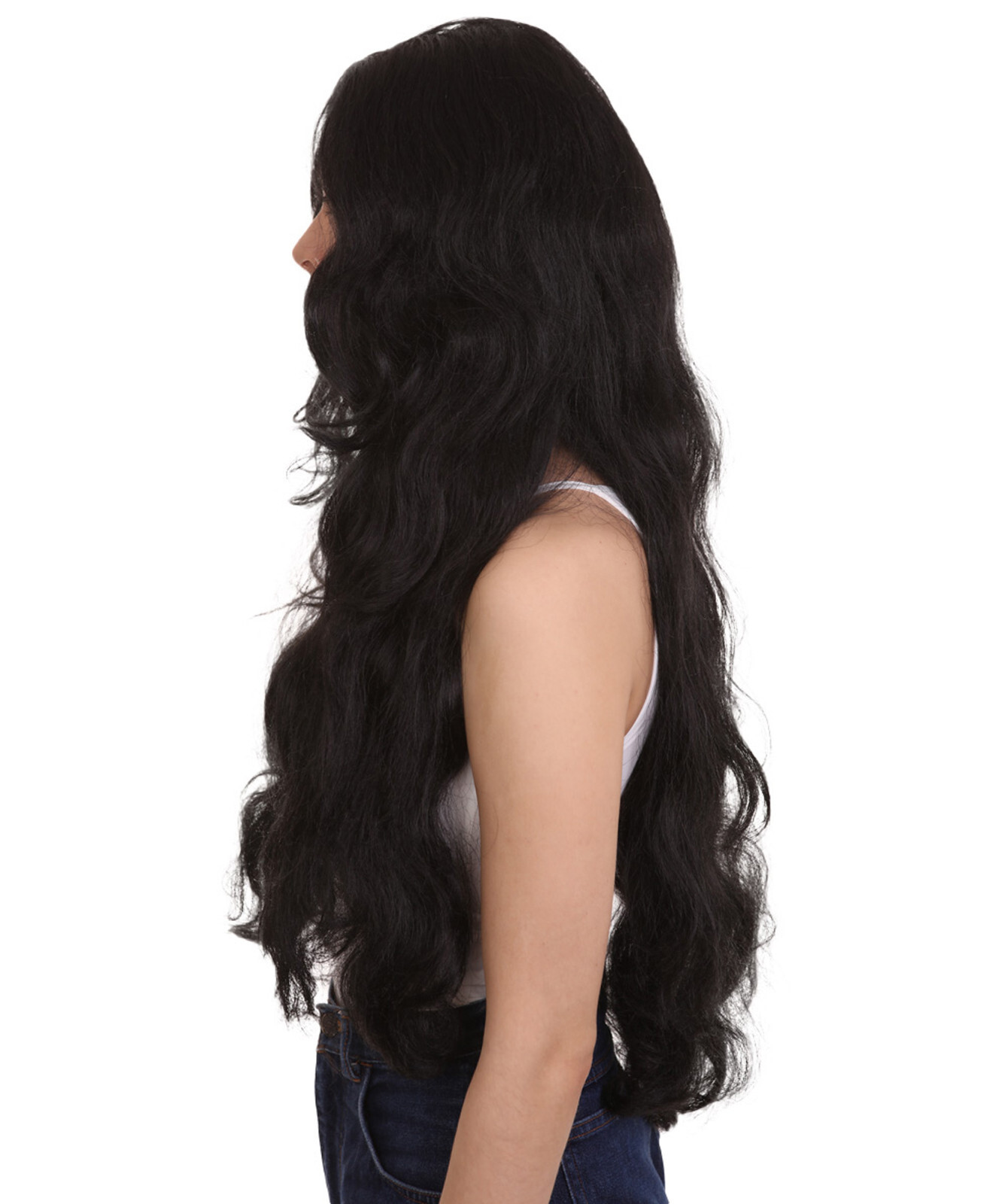 Women Long Black Straight Side Part Fancy Wig, Premium Breathable Capless Cap.