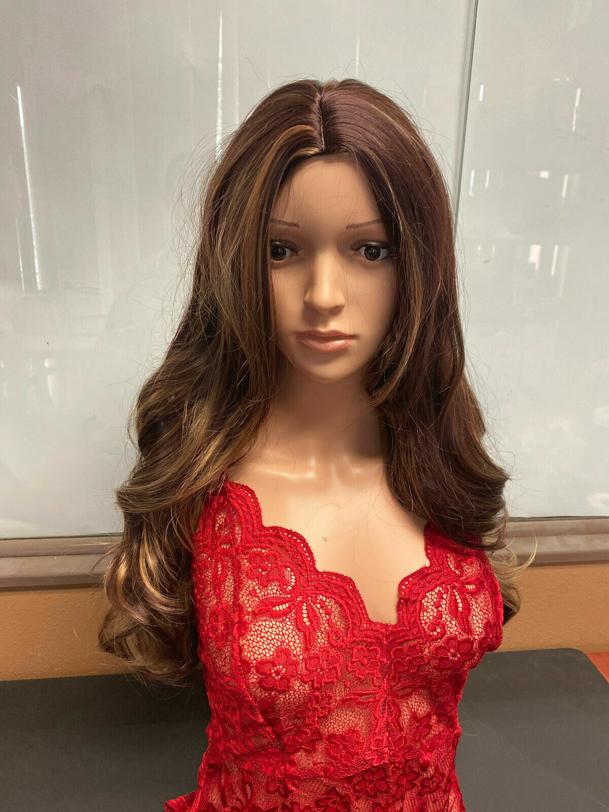 Women Lady Golden Brown Gold Blonde Ombre Long Wavy Curly Wig Synthetic Hair