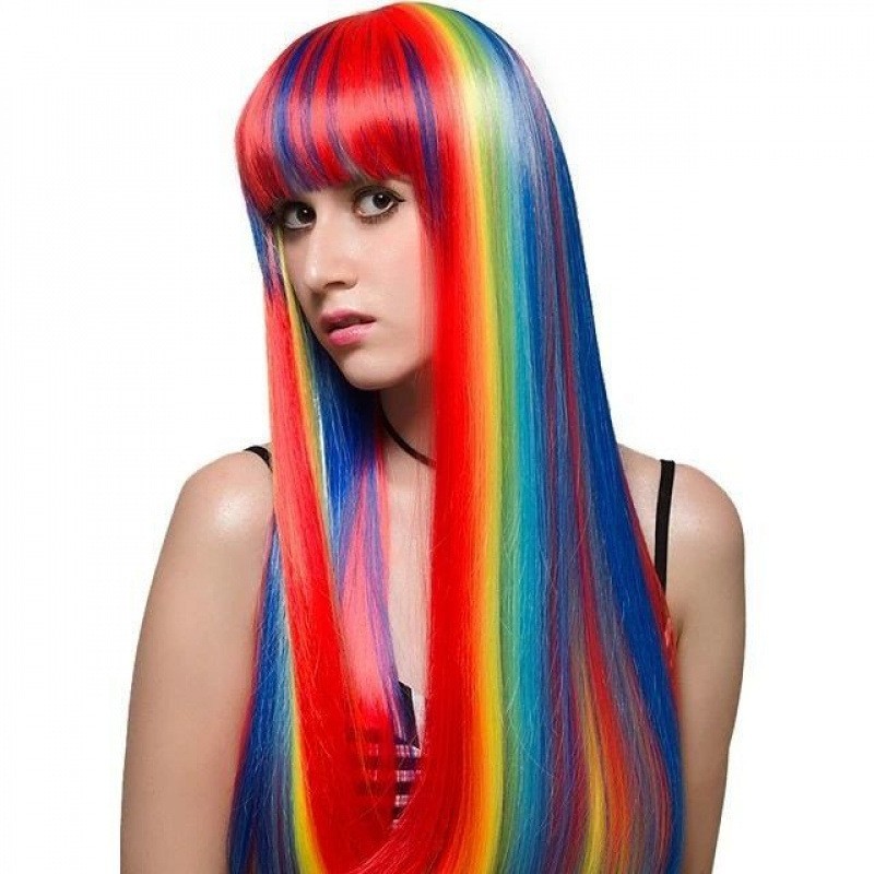 Rainbow Wig Straight Colorful Costume Wig for Women Cosplay Party Halloween 28in