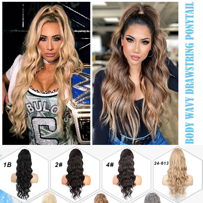 Extra Thick Drawstring Ponytail Clip In Hair Extensions As Human HAIR Brown Wavy