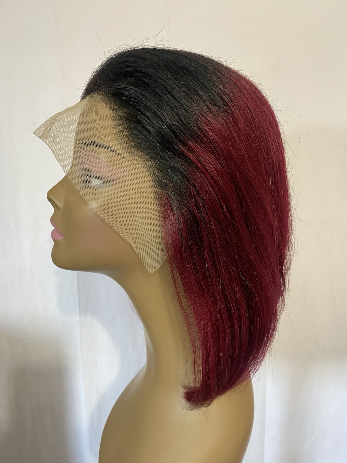 13×4 Lace Front Bob Wig 12” Ombre Burgundy T1B/99J 10A Human Hair Glueless 150%