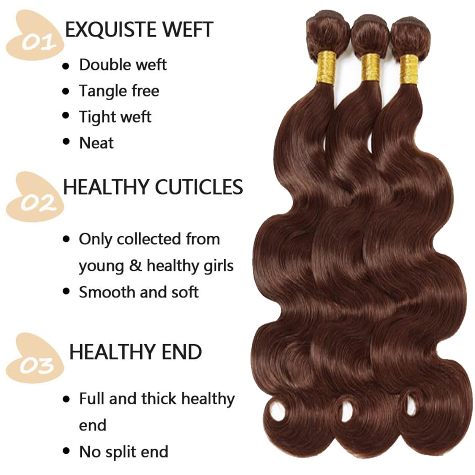 Fabimiya 16 18 20 Inch Human Hair Bundles Chocolate Brown 4 Body Wave Bundles