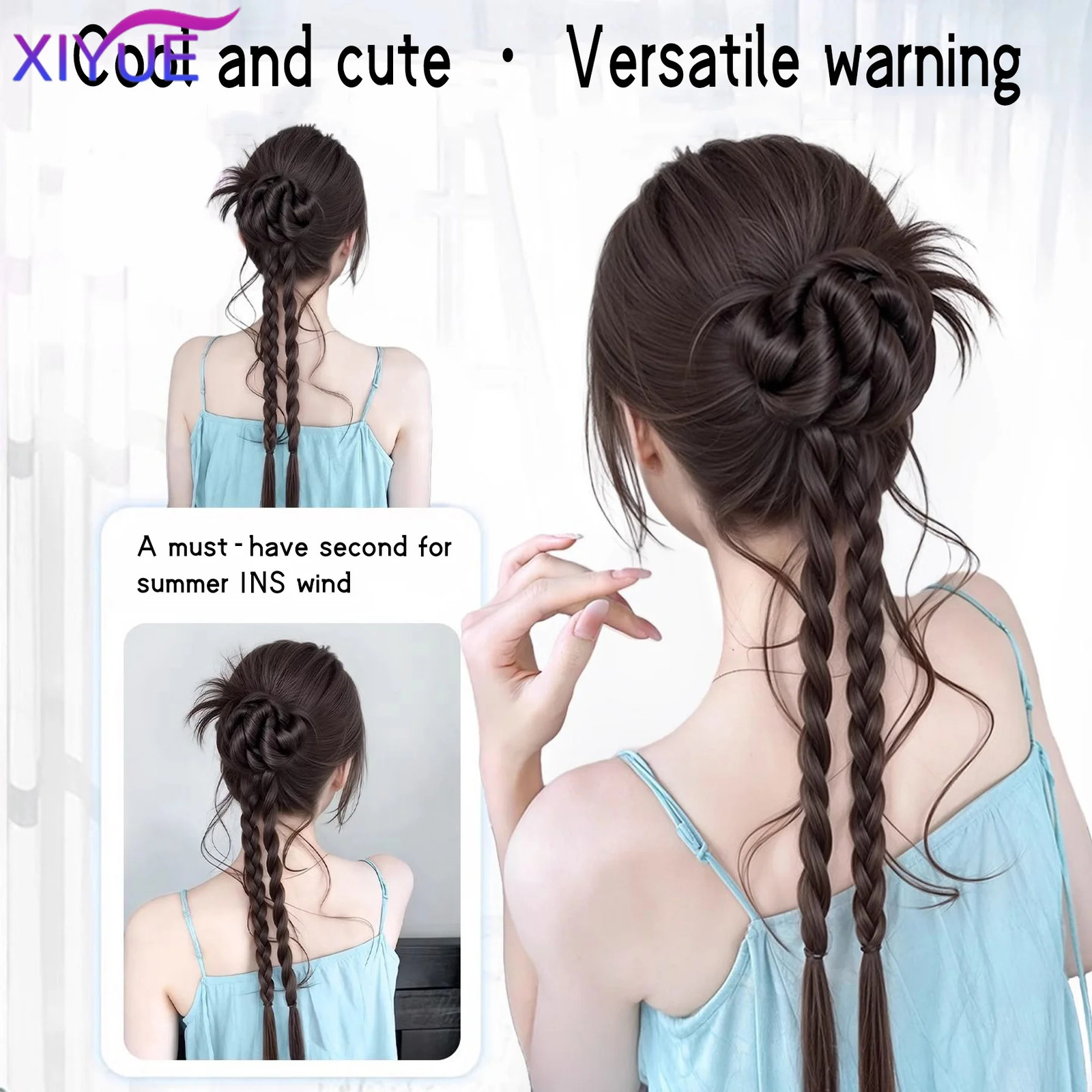 Natural Flower Bud Twist Braid Hair Claw Clip On Synthetic Hair Extensions For