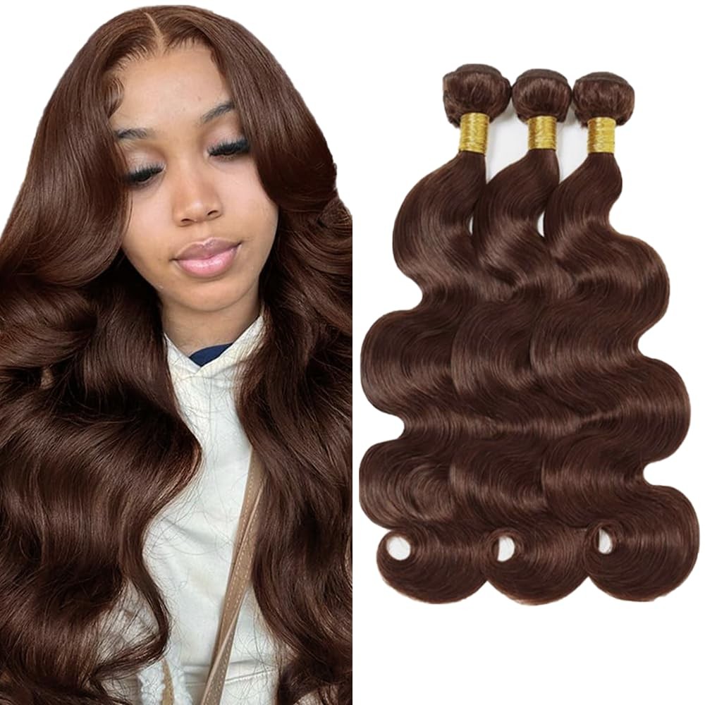 4 Human Hair Bundles Brown Body Wave Human Hair Bundle 24 26 28 Inch 3 Bundles