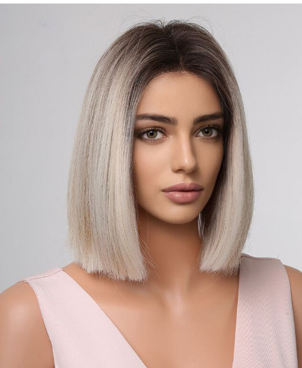 Rooted Blonde Mix Bob Synthetic Hair Wigs Women Soft Natural Daily Use