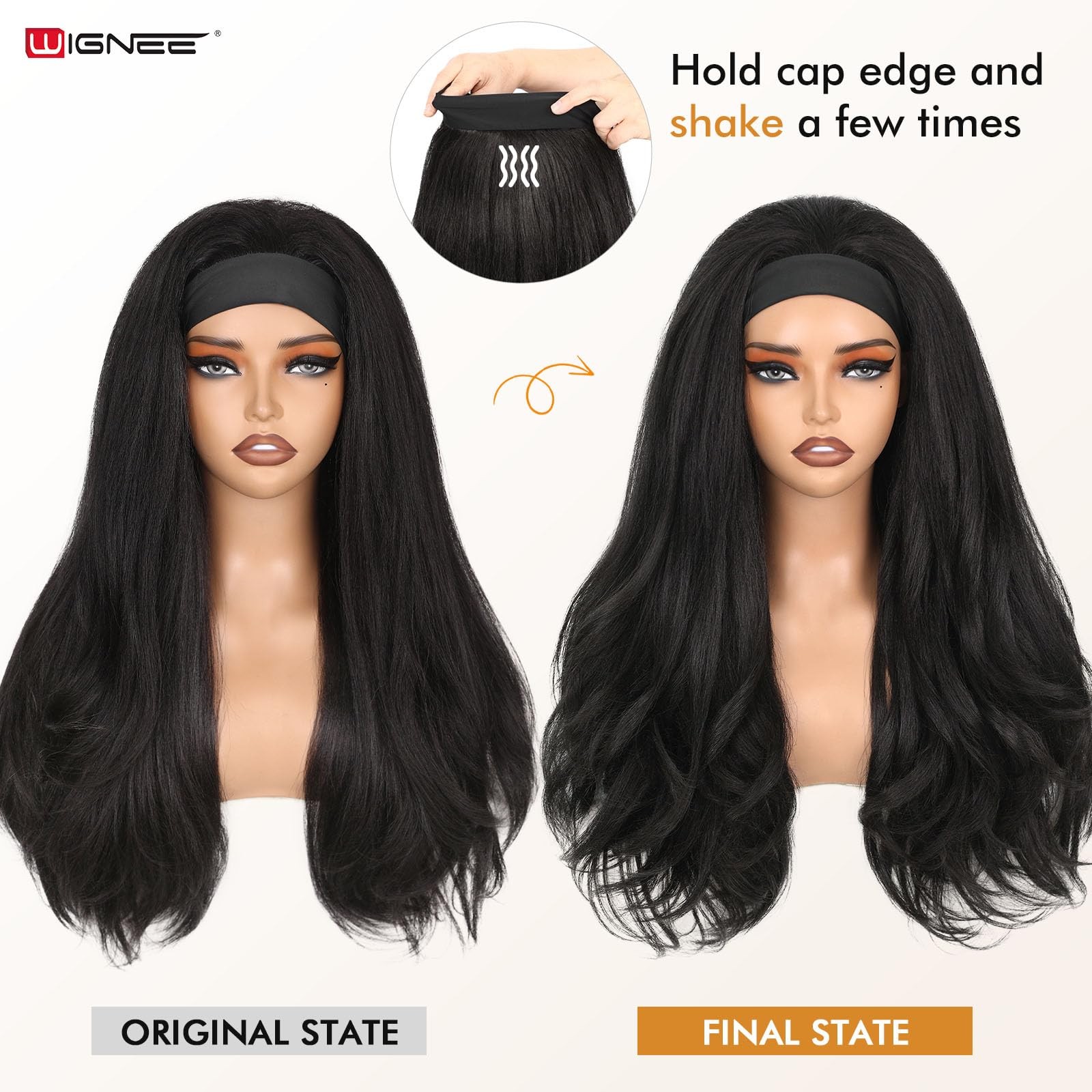 Yaki Curly Headband Synthetic Layered Kinky Straight Half Wear and Go Glueles…