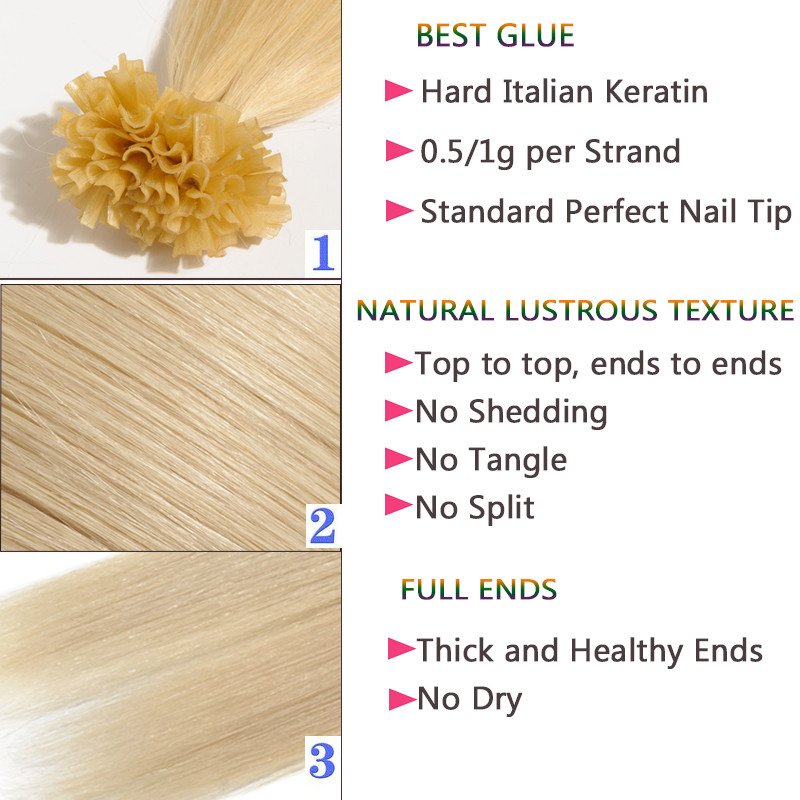 100 Strands U Nail Tip Pre Bonded Fusion Straight Remy Human Hair Extensions C13