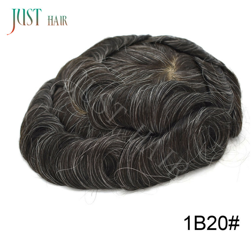 Mens Toupee Human Hair Replacement System Swiss Lace Grey Hairpiece Wigs for men
