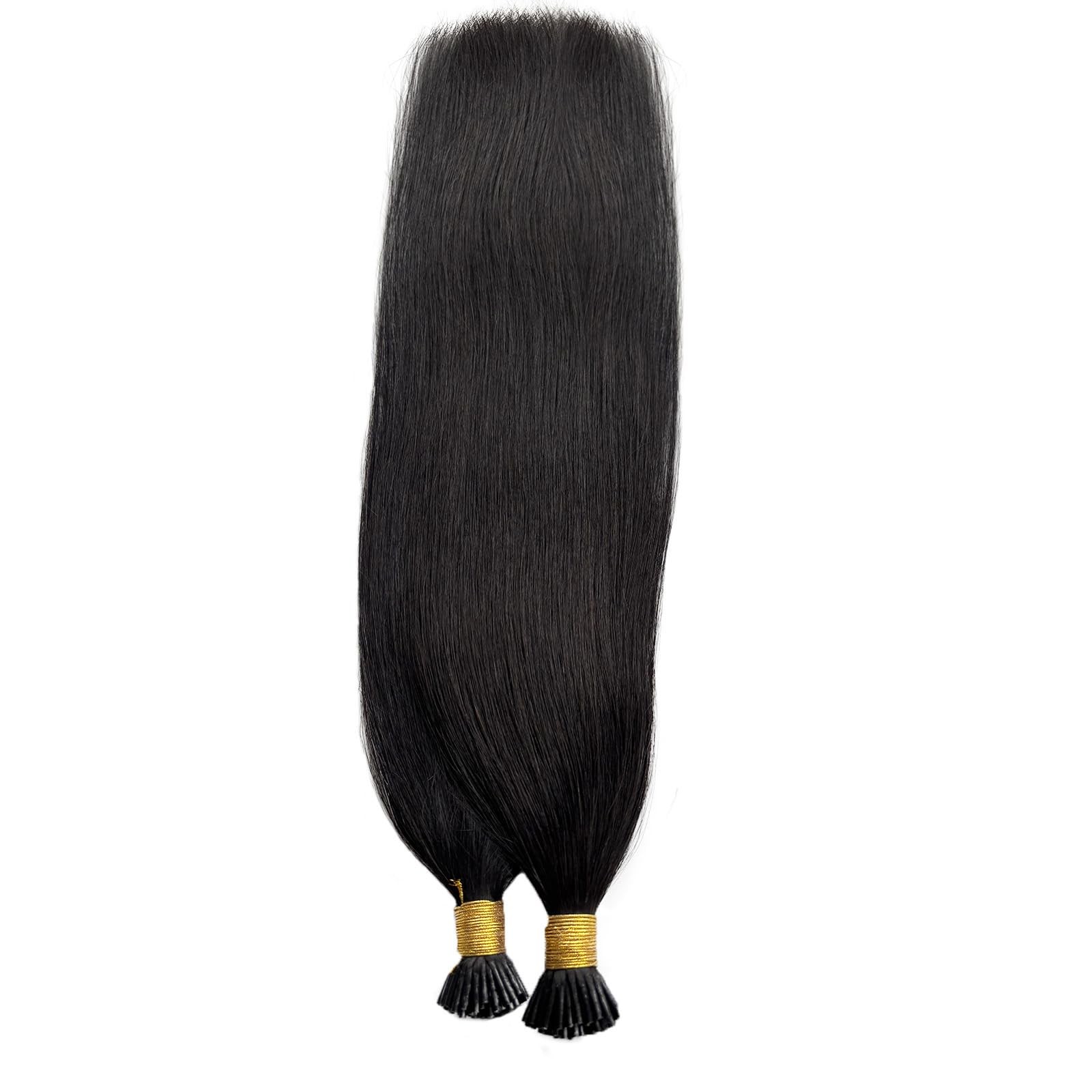 I Tip Hair Extensions 24 Inch Long Straight Black Real Human Hair I Tip Extensio