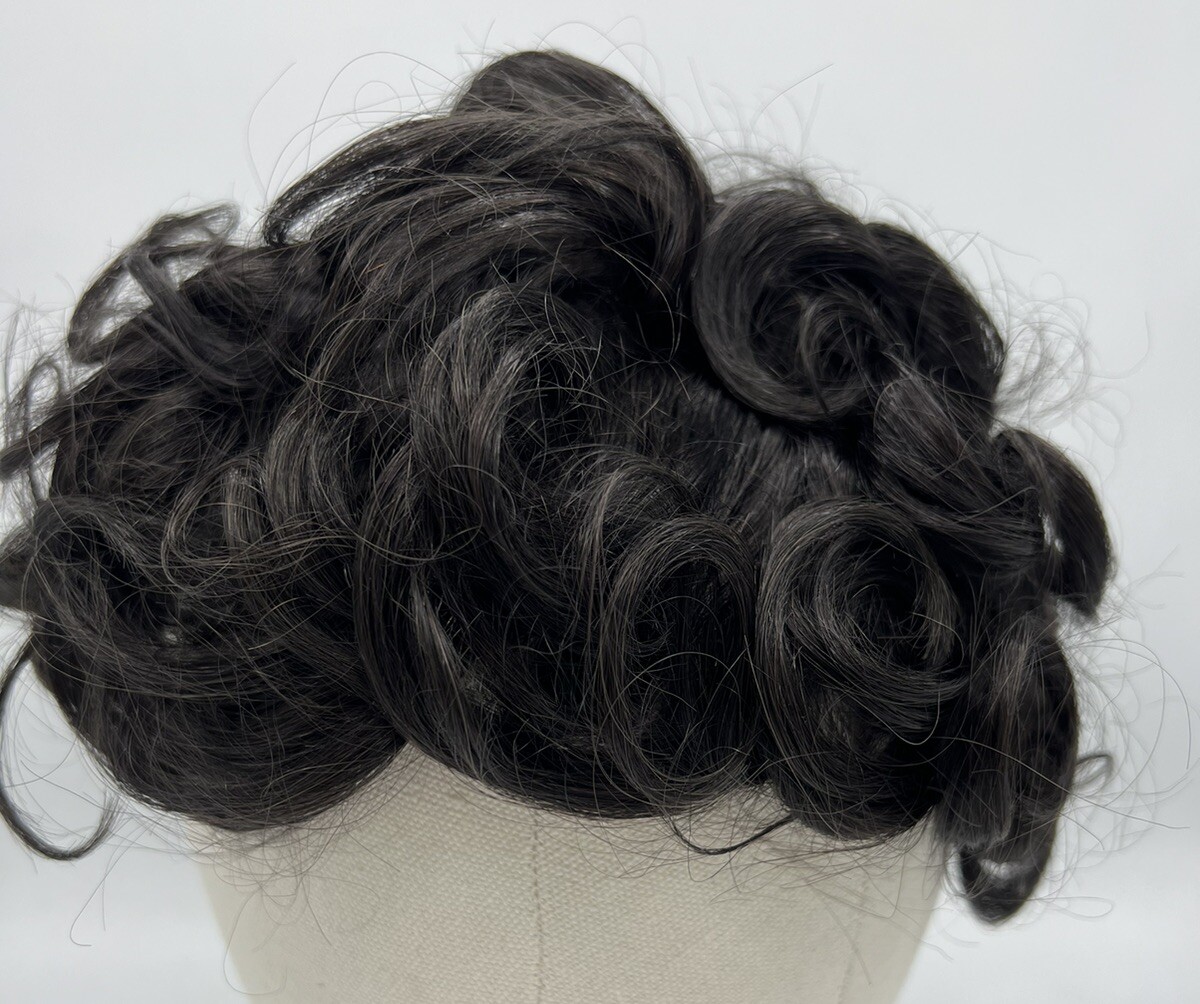 Mens Toupee Loose Curl Hair Replacement System Ultra Thin Black Curly Hairpieces