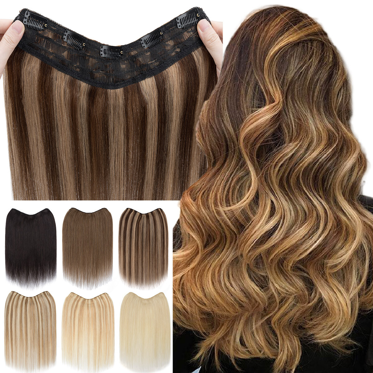 Clip In 100% Real Human Hair Extensions Remy One Piece 3/4 Full Head V-Shape us