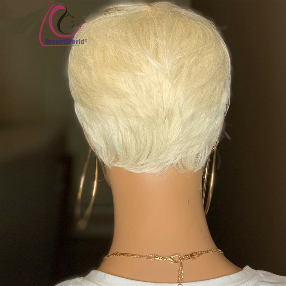 Pixie Cut Hairstyle Short 613 Honey Blonde Human Hair Wig Full Bang 150% Density