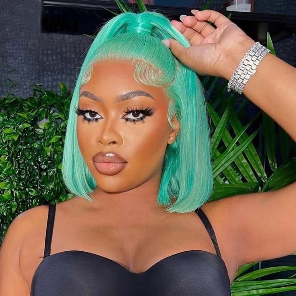 13×4 Short Bob Lace Front Human Hair Wigs Straight Bob Wigs Pre Plcuked Colorful