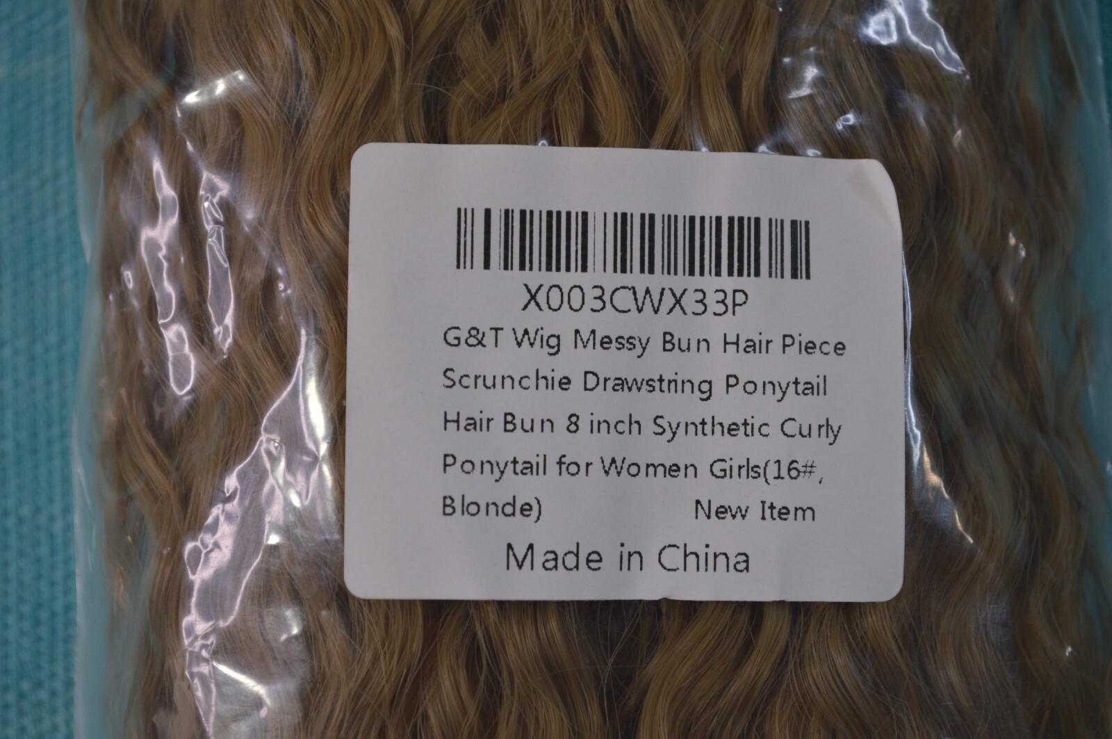 G&T Messy Bun Hairpiece Scrunchy Drawstring Ponytail 8″ Synthetic Curly Blonde