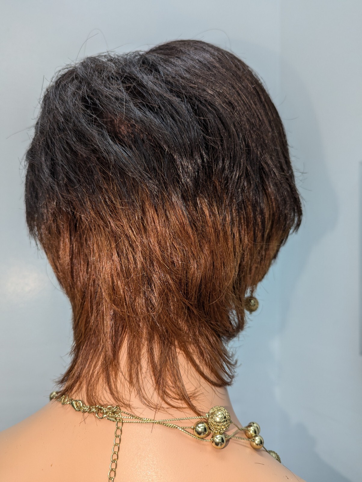 Asymmetrical 100% Virgin Chinese Full Cut Lace Wig Color Brown Highlight Arburn