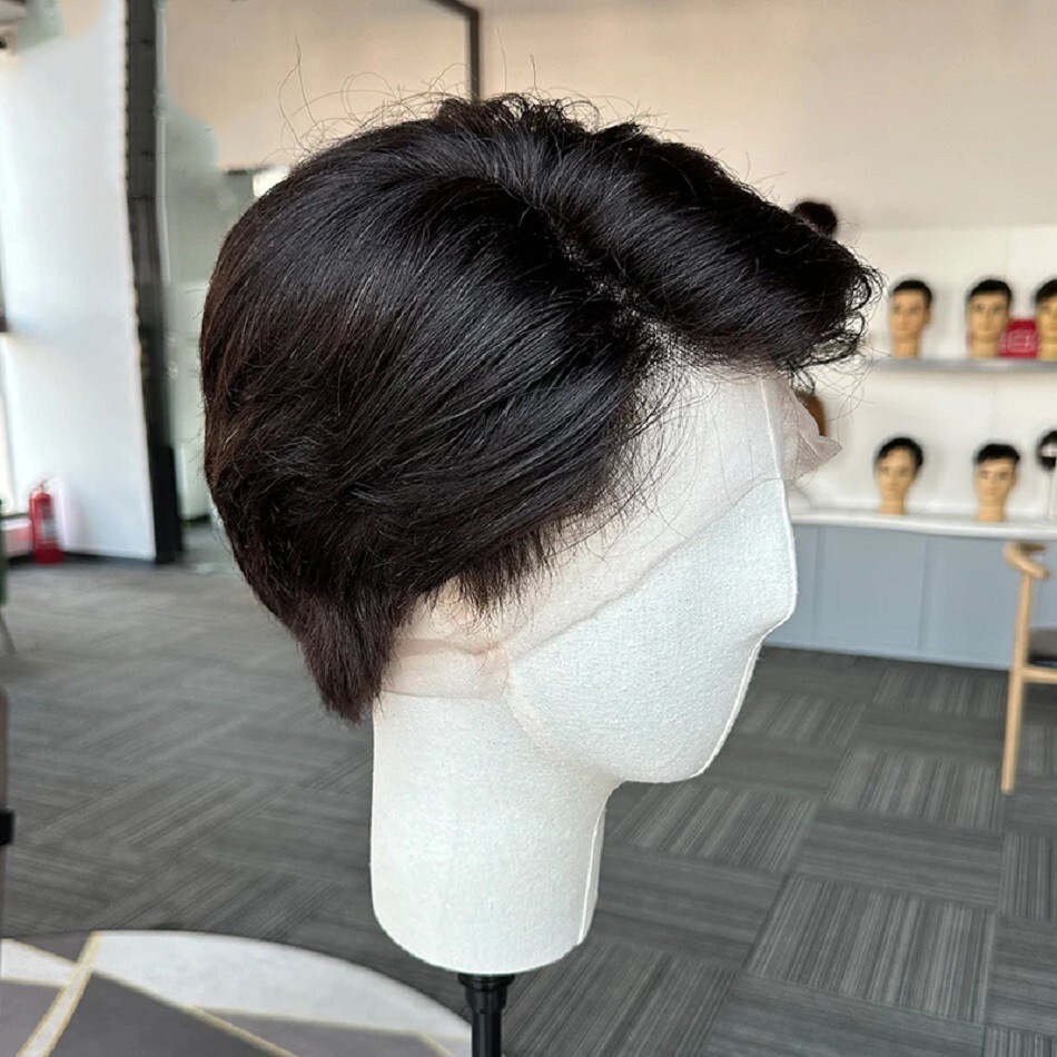 Pre Styled Short Cut Lace Front Wig For Men Pre Cut Human Hair Male Hairpiece