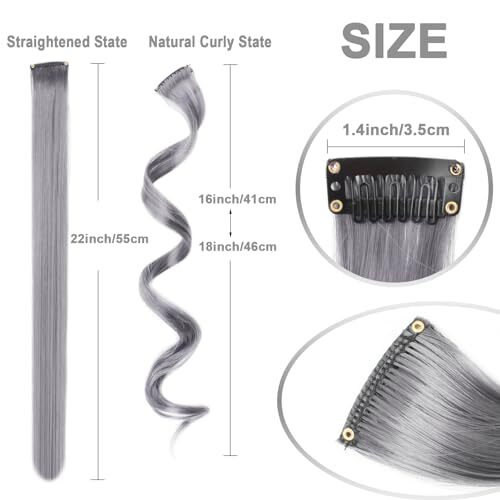 10 PCS Grey Hair Extensions, Curly Wavy Synthetic Hairpieces Clip 10 PCS-Grey