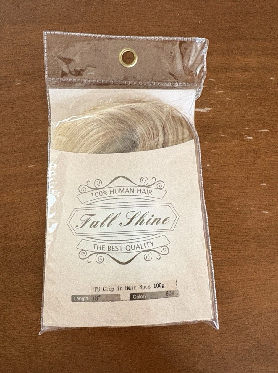 Full Shine Human Hair Clip In Mid Head Hair Extensions 8pcs 18″ Blonde 60# 100gr