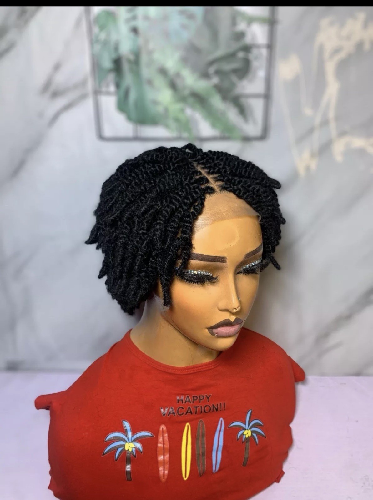 Kinky Twist Braided Wig for Black Women Closure Lace Wig | Color #1 | 6 Inches