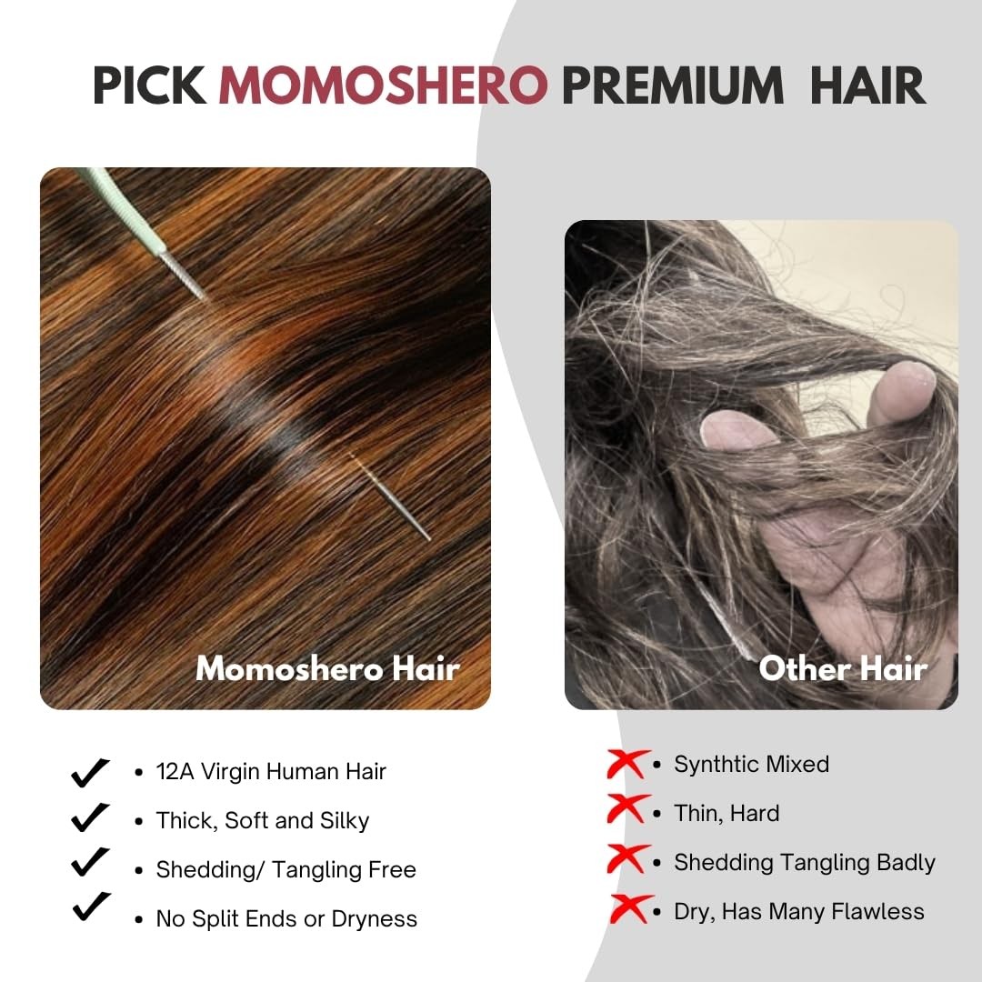 MOMOSHERO #1b/30 Brown Highlight Body Wave 3 Bundles with 13×4 Ear to Ear Fro…