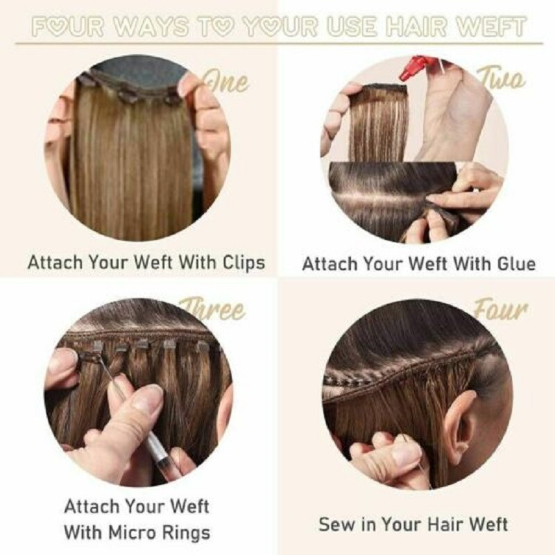 Sew in Wefts Hair Extensions 100% Real Human Hair Double Weft Bundles 16-30inch